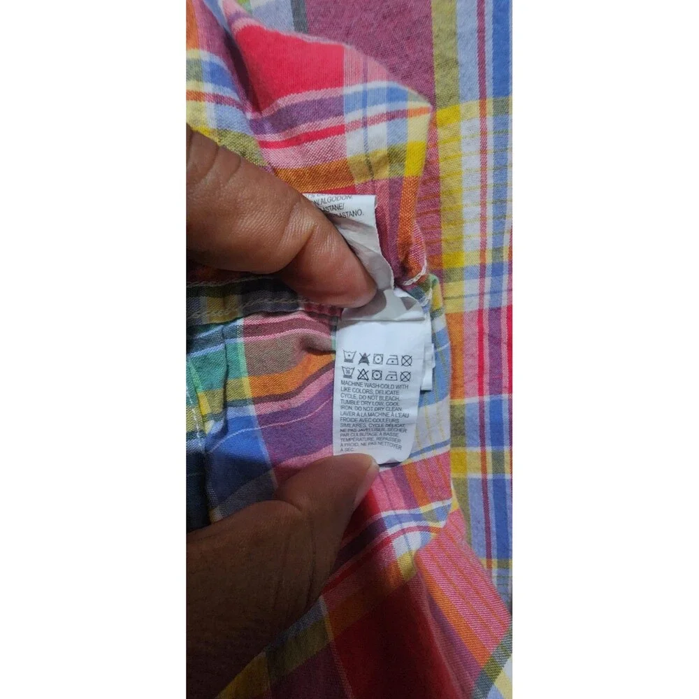 Lucky Brand Medium XL Pink Green Plaid SATURDAY STRETCH Men's Button-Front SHirt